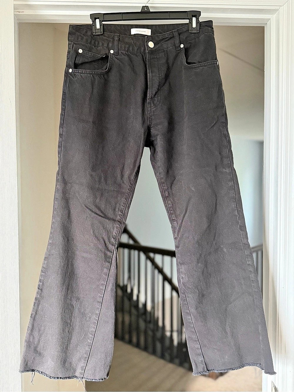 ANINE BING Washed Black Raw Hem Cropped Flare Jeans Size 29